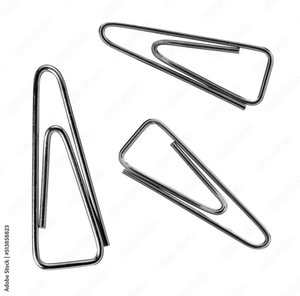 Metal paper clips isolated on white background Metal paper clips isolated on white background