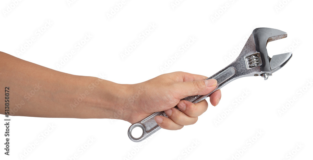 Man hand holding a spanner isolated on a white background Man hand holding a spanner isolated on a white background