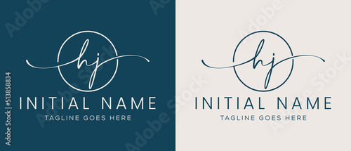 HJ JH Initial handwriting signature logo template vector. Hand lettering for designs