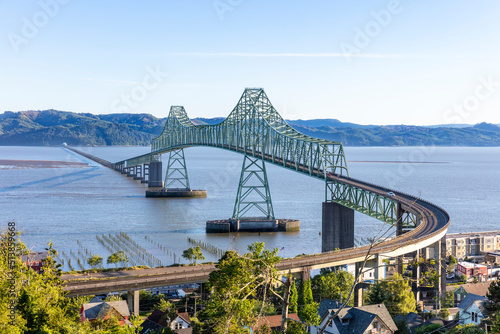 The Astoria–Megler Bridge is a steel cantilever truss bridge in Astoria, Oregon on the Columbia River. It is the longest continuous truss bridge in North America. photo