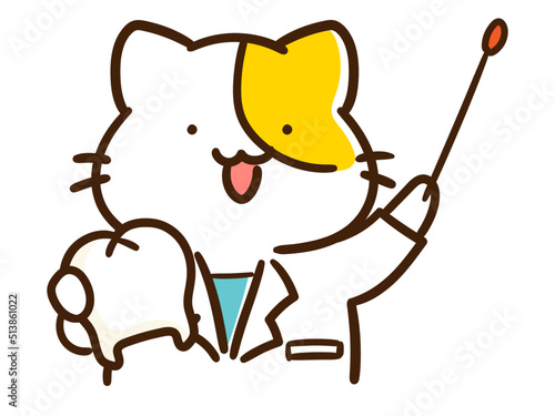 歯の模型を持って教鞭をとるかわいい医者ねこのデフォルメイラスト
