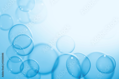Abstract Beautiful Transparent Blue Soap Bubbles Background with A White Space. Soap Sud Bubbles Water 
