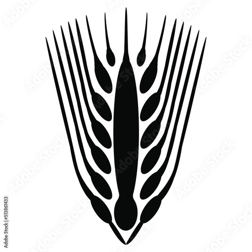 
Stylized ear of barley. Harvest symbol. Ancient Greek coin design. Black and white silhouette.
