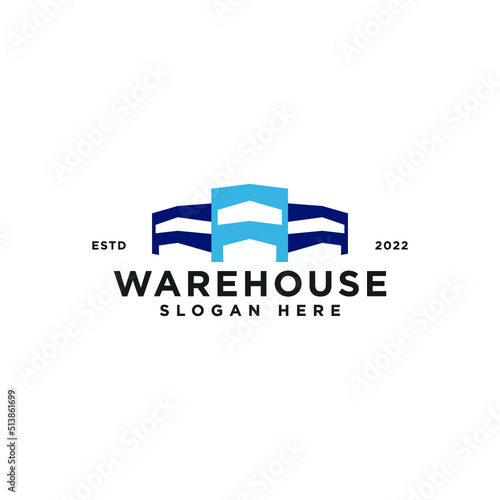 silhouette warehouse logo design vector illustration. flat storehouse logo vector design concept ideas with modern, elegant and unique styles isolated on white background.