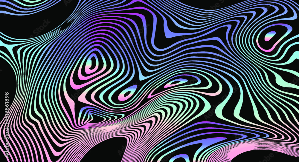 Abstract trippy background with with distorted and glitched pattern in holographic chrome colors. - obrazy, fototapety, plakaty 