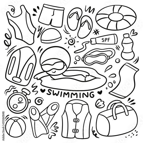 Set of Hand Drawn Swimming Doodles Vector Element 