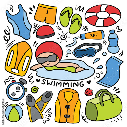 Set of Hand Drawn Swimming Doodles Vector Element 