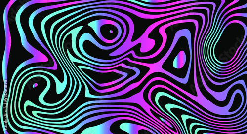 Abstract trippy background with with distorted and glitched pattern in holographic chrome colors.