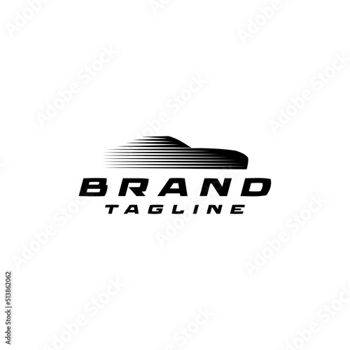 Fast Sports Car Shadow Logo Design. Silhouette of a speeding car with a speed line accent.