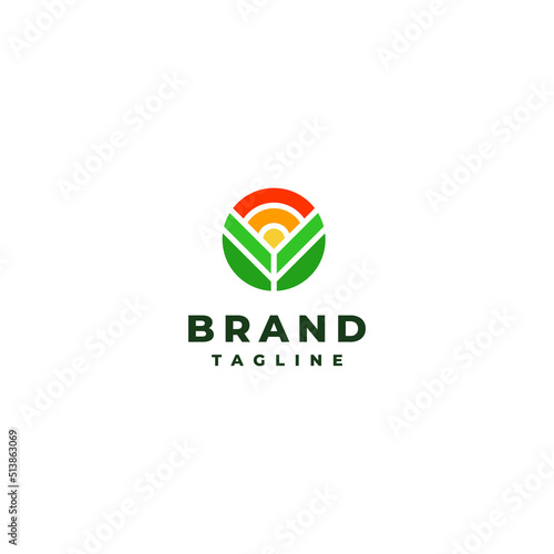 Creative Leaves and Sun Logo Design. Geometric abstract shape of Leaves and Sun.