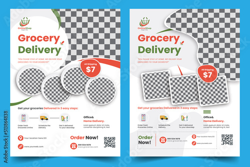 Grocery delivery post flyer print-ready and social media post