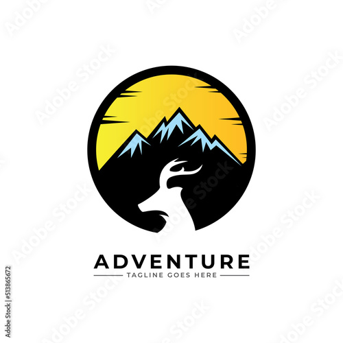 forest wilderness adventure deer mountain retro style vintage.