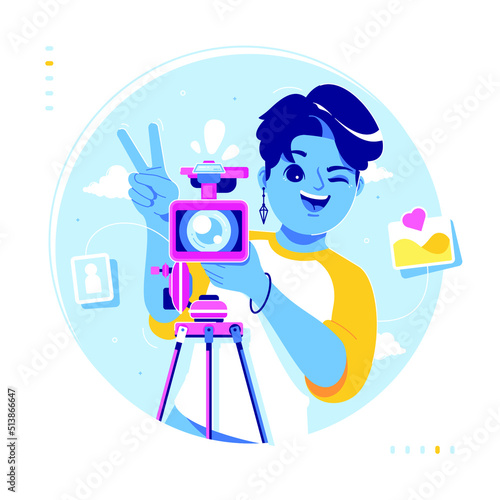 cute cameraman character illustration design