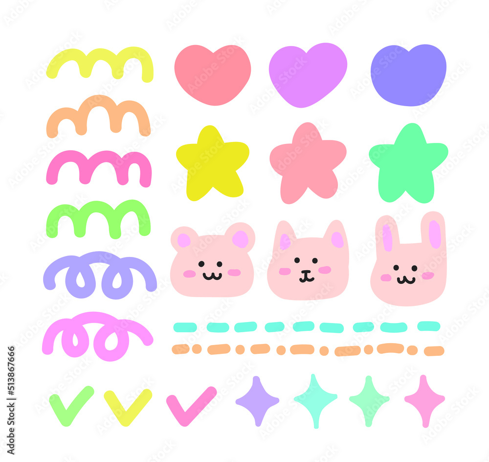 Set of hand drawn cute characters and illustrations. Set of hand drawn cute characters and illustrations.
