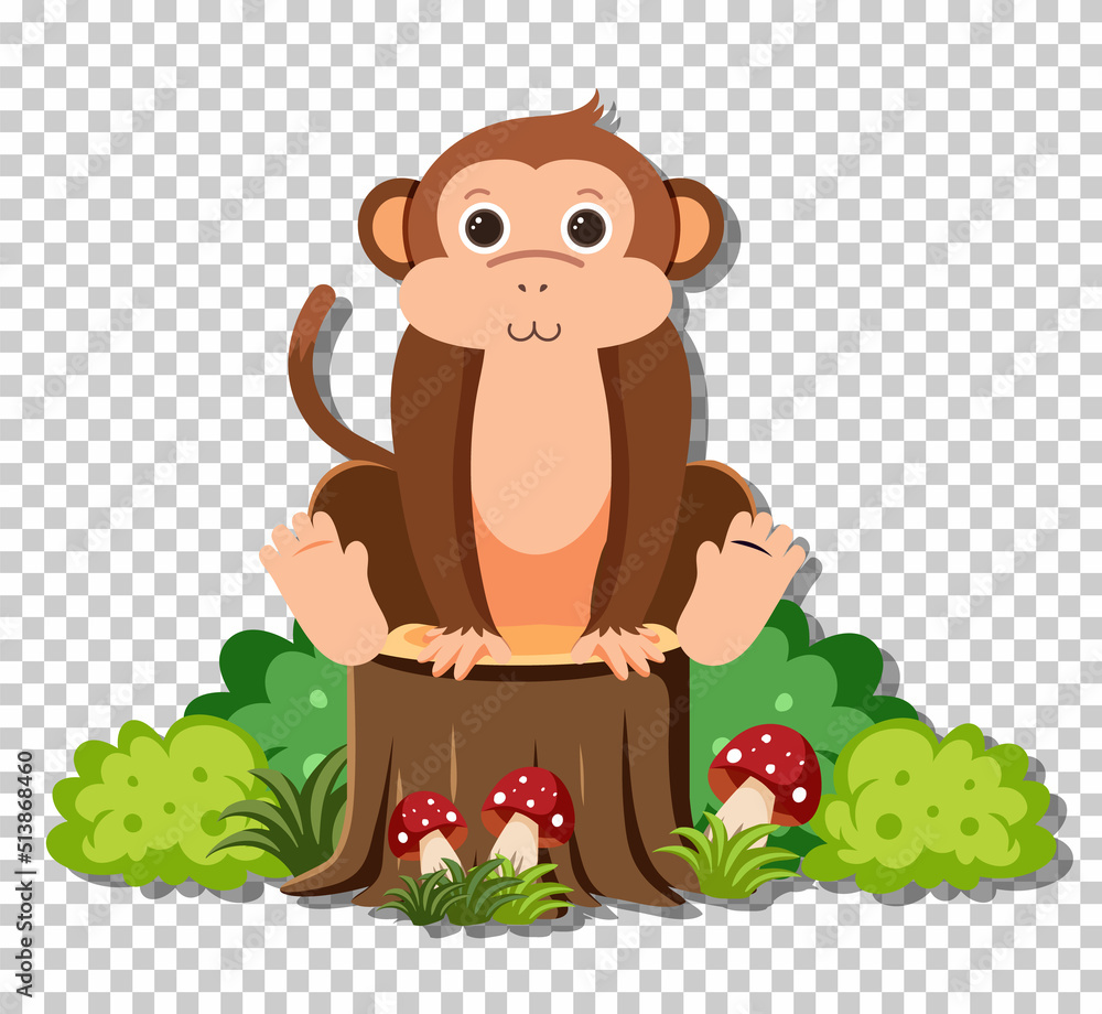 Cute monkey in flat cartoon style