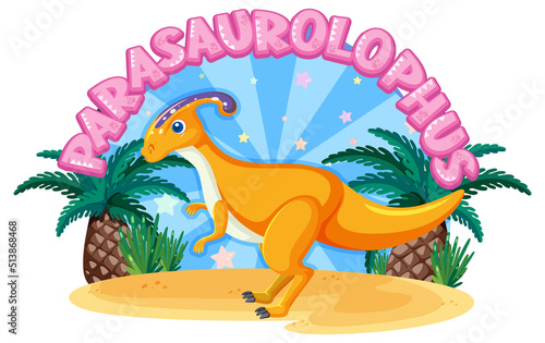 Little cute parasaurolophus dinosaur cartoon character