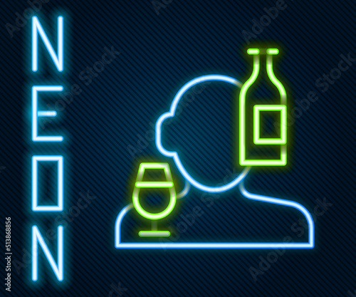 Glowing neon line Alcoholism, or alcohol use disorder icon isolated on black background. Colorful outline concept. Vector