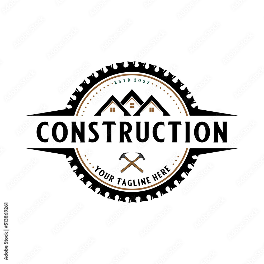 real estate logos. house, hammer and saw. for construction companies.