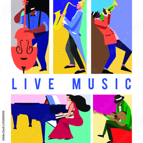 Music Festival Colorfull Jazz Musicians Flat Vector illustration