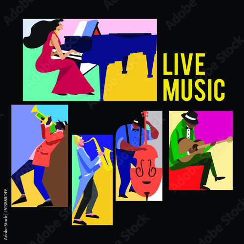 Music Festival Colorfull Jazz Musicians Flat Vector illustration