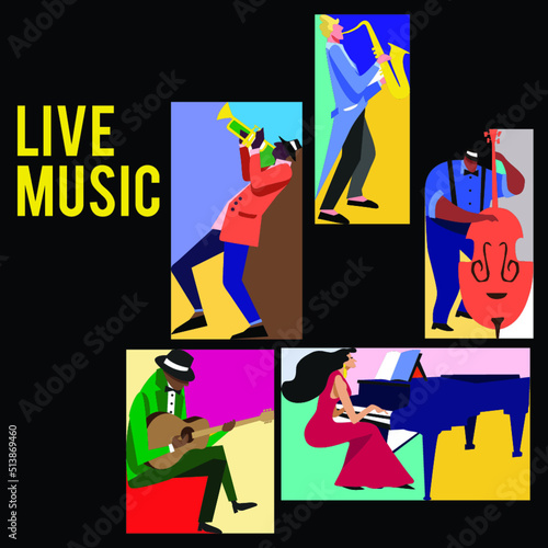 Music Festival Colorfull Jazz Musicians Flat Vector illustration