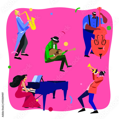 Music Festival Colorfull Jazz Musicians Flat Vector illustration