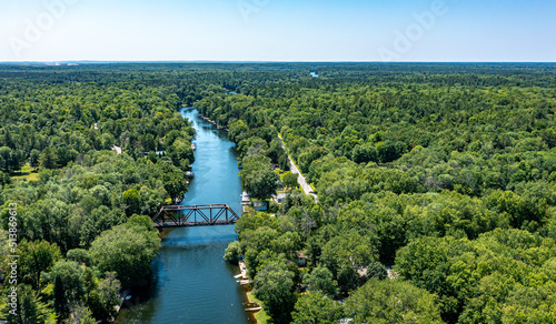 Aerial view of the bridge over the Severn River on a beautiful summer day.   photo