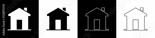 Set House icon isolated on black and white background. Real estate agency or cottage town elite class. Vector