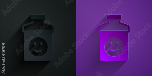 Paper cut Antidepressants icon isolated on black on purple background. Paper art style. Vector