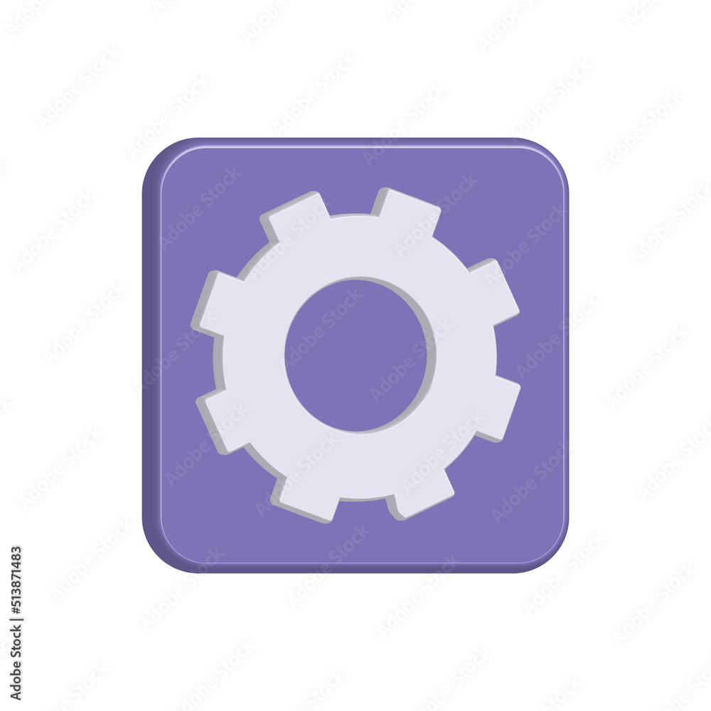 3D setting gear icon vector illustration with purple background and white 