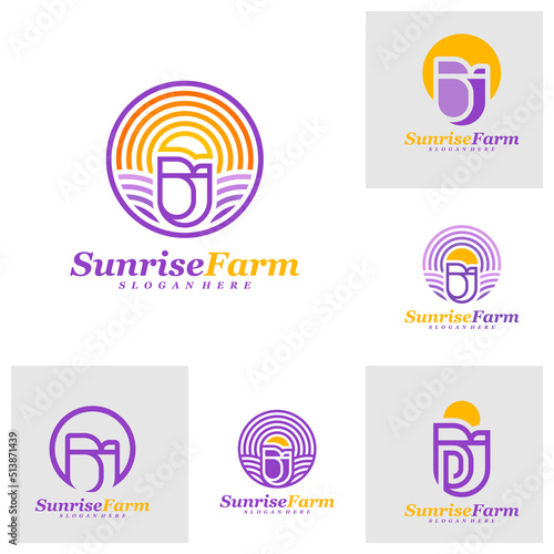 Fototapeta Naklejka Na Ścianę i Meble -  Set of Rose with Sun Logo Design Template. Rose Farm logo concept vector. Creative Icon Symbol
