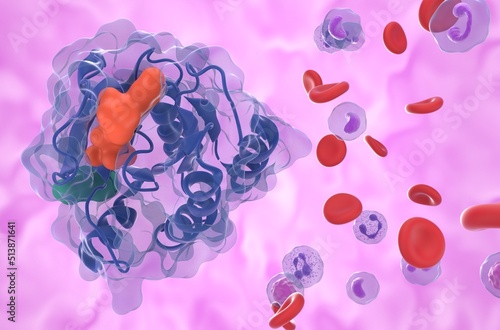 KRAS G12C mutation in non-small cell lung cancer (NSCLC) - closeup view 3d illustration