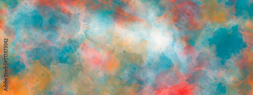 Light sky blue shades watercolor background. Aquarelle paint paper texture, Colorful bright ink and watercolor textures on white paper background. colorful watercolor for horizontal background. 