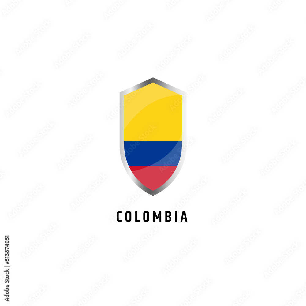 Fototapeta premium Flag of Colombia with shield shape icon flat vector illustration