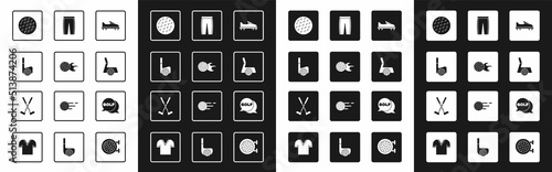 Set Golf shoe, ball, club with, pants, label and Crossed golf icon. Vector