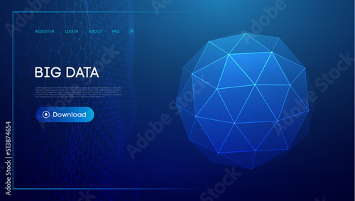 Abstract low poly sphere digital network background. Geometric futuristic blue tecgnology background. Low poly wire frame vector design.