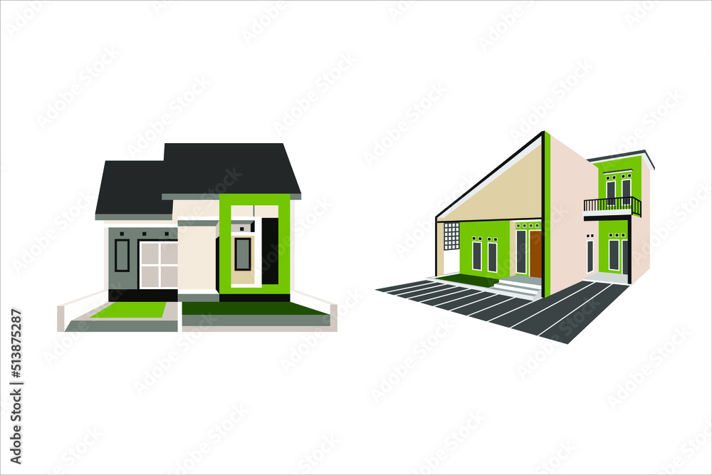 Two Modern minimalist house illustration property vector Two Modern minimalist house illustration property vector