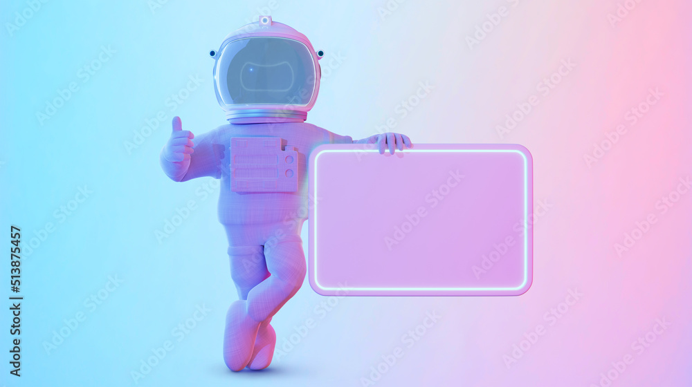 3d rendering Astronaut holding billboard saying good 3d rendering Astronaut holding billboard saying good