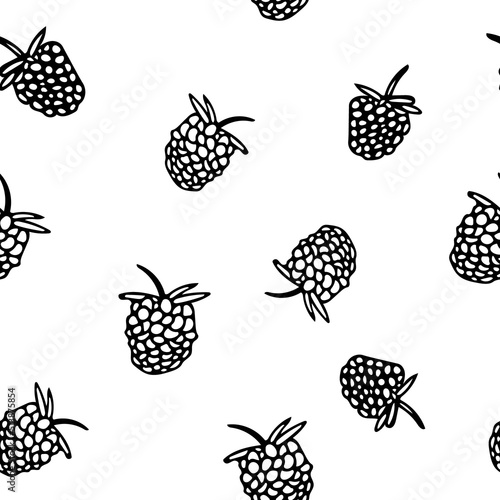 raspberries and blackberries seamless pattern. fruits hand drawn in doodle style. berries in simple line art.