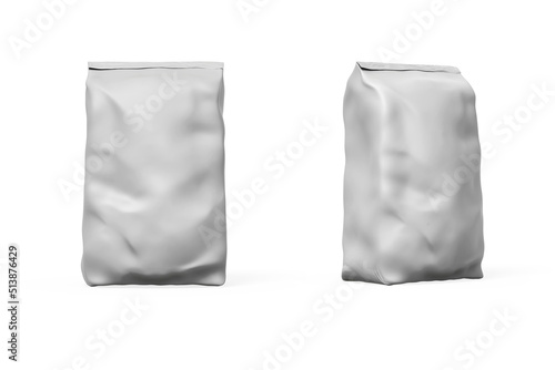 Bag mockup isolated on white background. Foil Pouch mock up template front and side view. Suite for the presentation of coffee, food, for pets, household, etc.3d rendering.