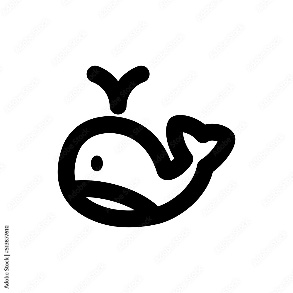 Simple whale icon, Vector outline icon on white background. Simple whale icon, Vector outline icon on white background.