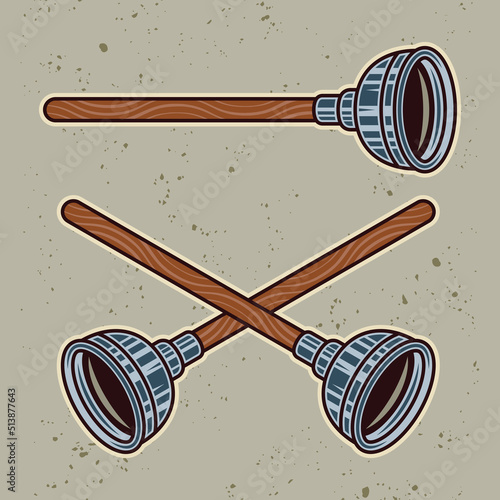 Plunger set of vector objects or elements in colored cartoon style for plumber service design