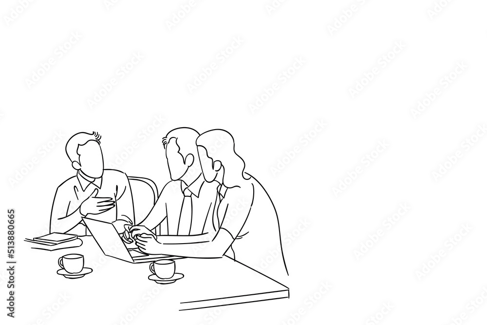 Hand drawn of business discussion in office vector design illustration