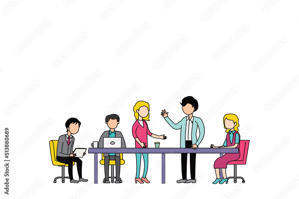 People working together in office. Group discussion concept flat design.