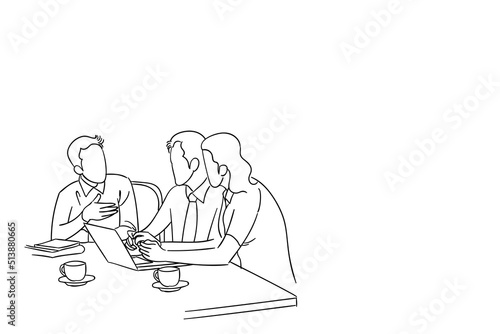 Hand drawn of business discussion in office vector design illustration