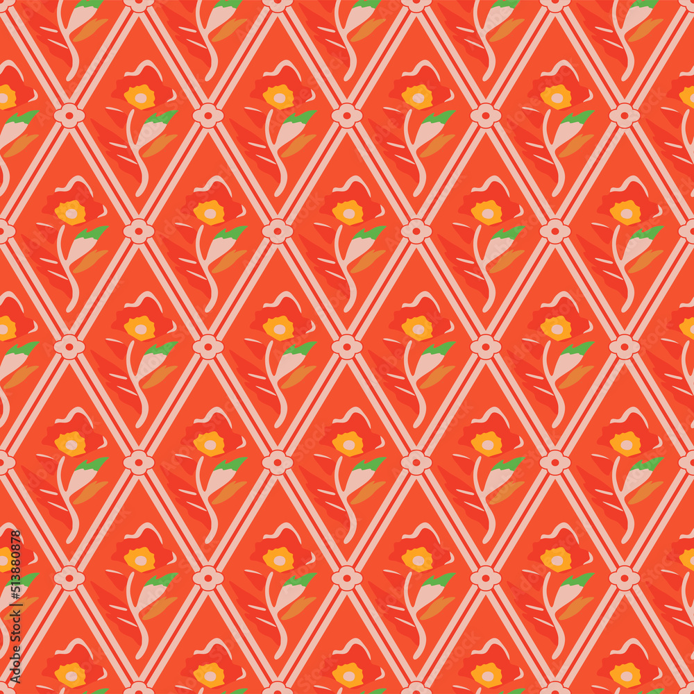 Japanese Flower Diamond Vector Seamless Pattern Japanese Flower Diamond Vector Seamless Pattern