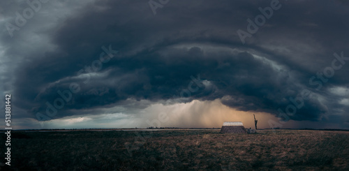 Supercell thunderstorm with dramatic storm clouds, National Park Neusiedler See - Seewinkel - Austria