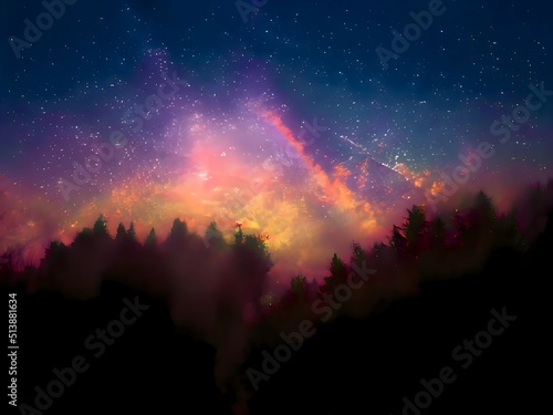 night landscape mountain and milky way galaxy background our galaxy, long exposure, low light