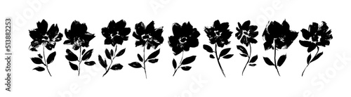 Photo Poppies, peonies, chrysanthemums hand drawn vector set