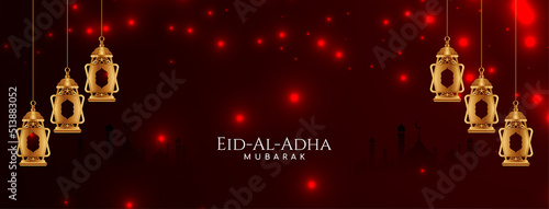 Eid Al Adha mubarak glossy glitters banner design